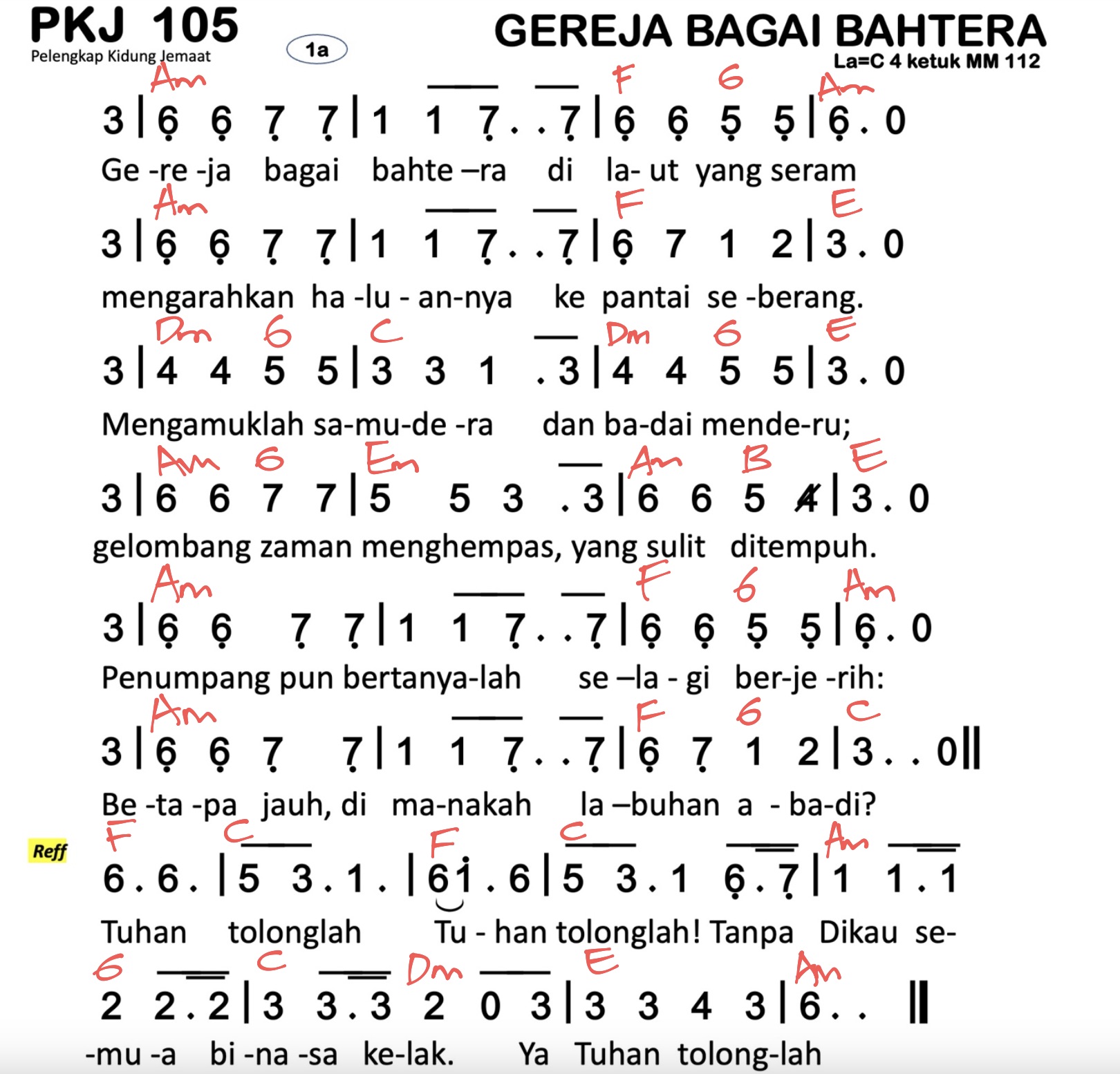 Partitur Chord PKJ 105