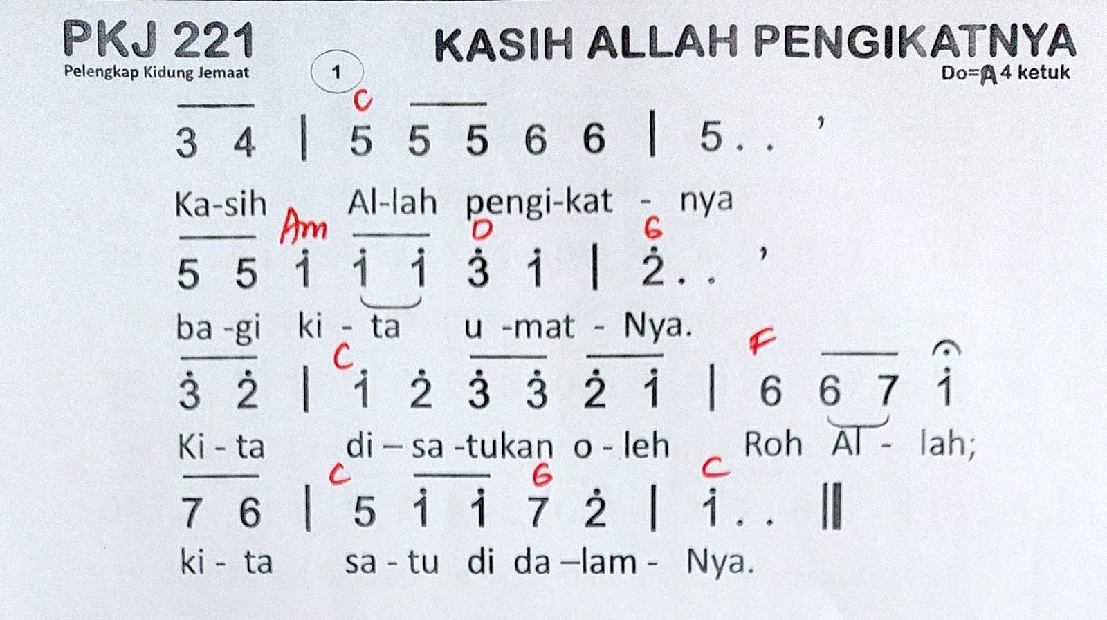 Partitur Chord PKJ 221